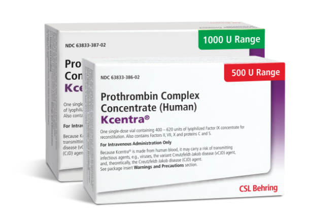 The KCENTRA Mix2Vial package. Dosed intravenously after reconstitution The KCENTRA Mix2Vial package. Dosed intravenously after reconstitution
